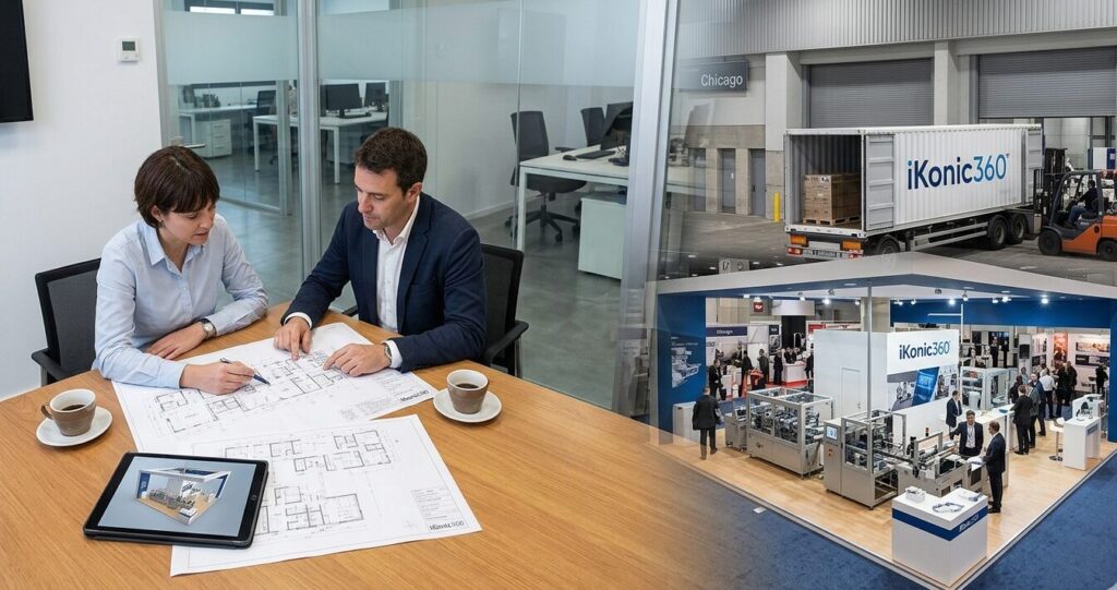 Centralizar tu proveedor de stands con iKonic360: Unificación de diseño técnico en Granollers (Barcelona) y ejecución logística eficiente en McCormick Place (Chicago), garantizando un ahorro operativo del 20 % bajo estándares EACA.